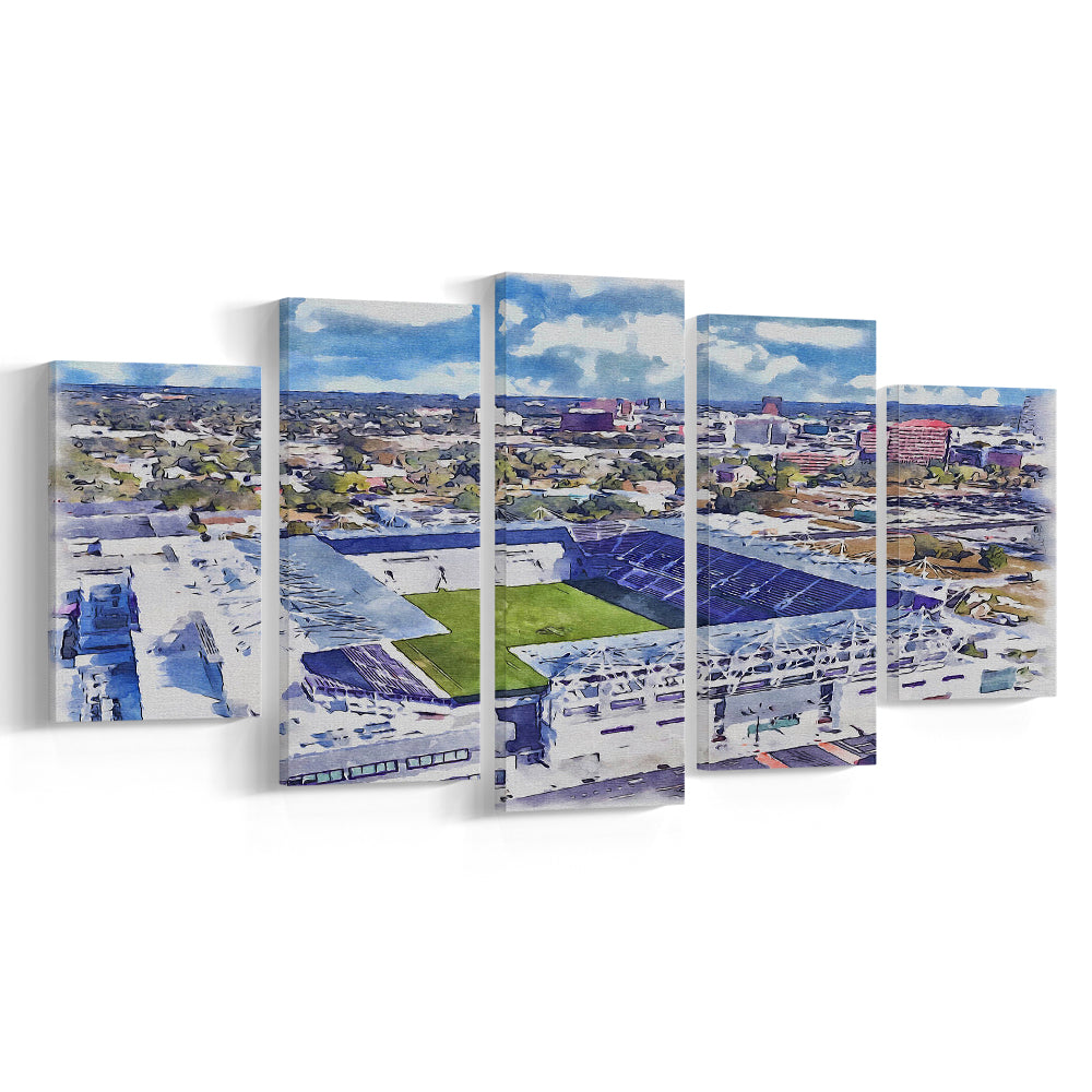 Exploria Painting Stadium Watercolor, Orlando Florida Soccer Watercolor, Sport Art, Mixed 5 Panel, Canvas Print Wall Art