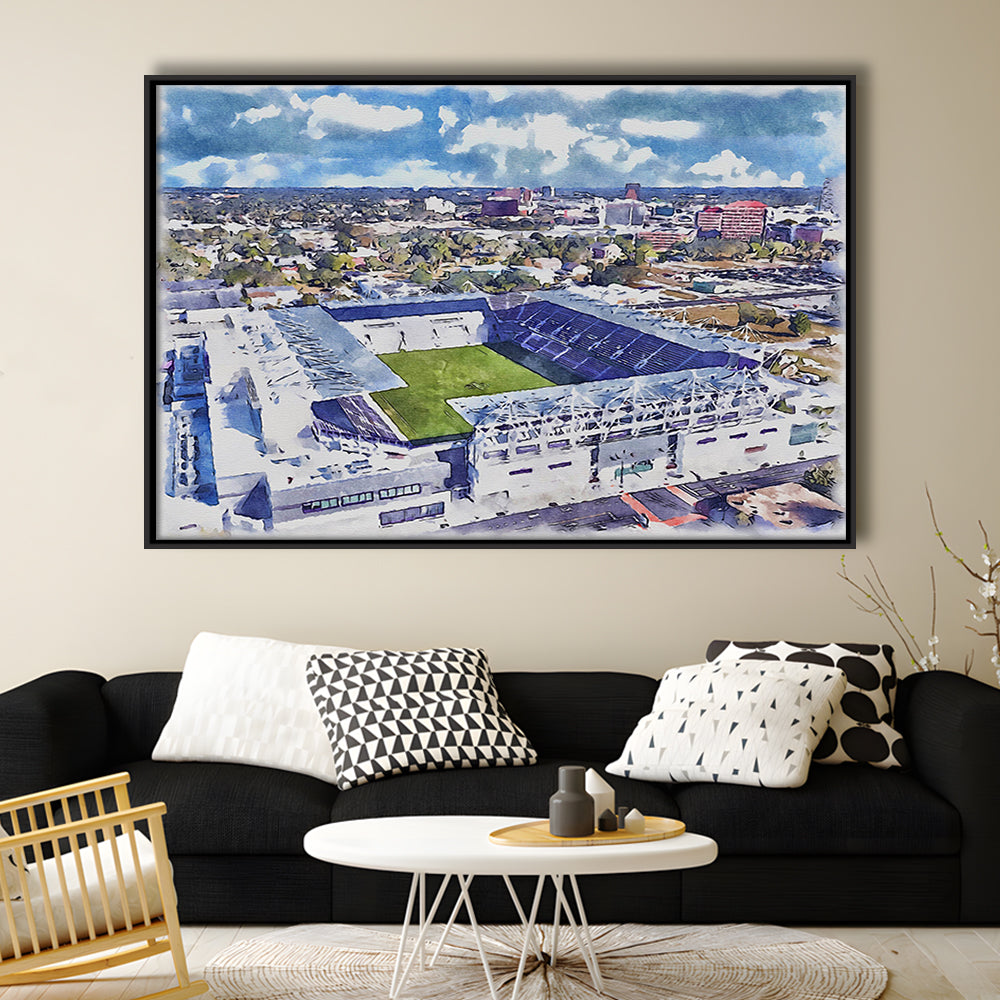 Exploria Painting Stadium Watercolor, Orlando Florida Soccer Watercolor, Sport Gift Art, Framed Canvas Print Wall Art