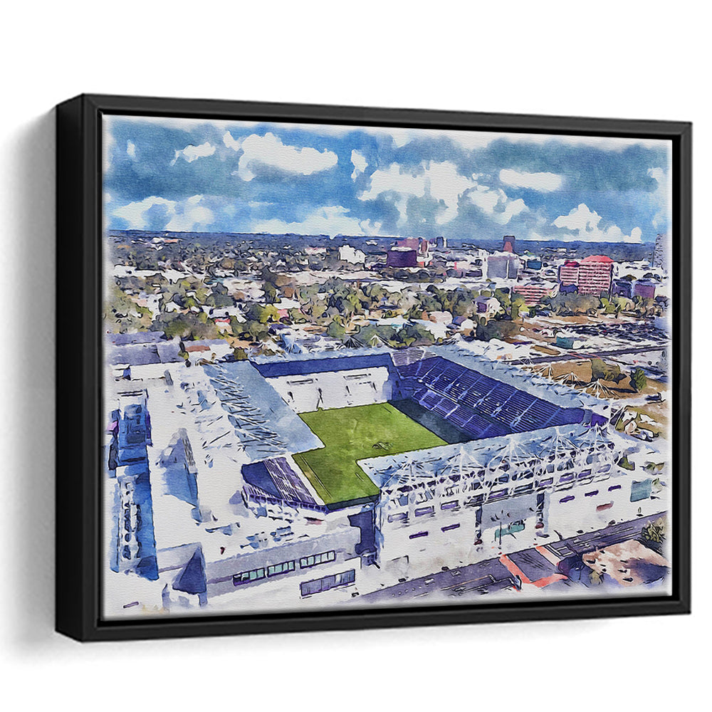 Exploria Painting Stadium Watercolor, Orlando Florida Soccer Watercolor, Sport Gift Art, Framed Canvas Print Wall Art