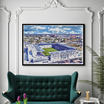 Exploria Painting Stadium Watercolor, Orlando Florida Soccer Watercolor, Sport Gift Art, Framed Art Print Wall Decor