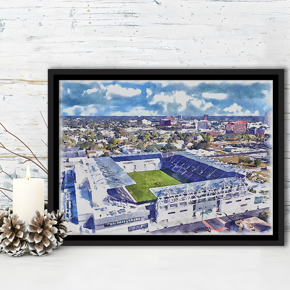 Exploria Painting Stadium Watercolor, Orlando Florida Soccer Watercolor, Sport Gift Art, Framed Canvas Print Wall Art