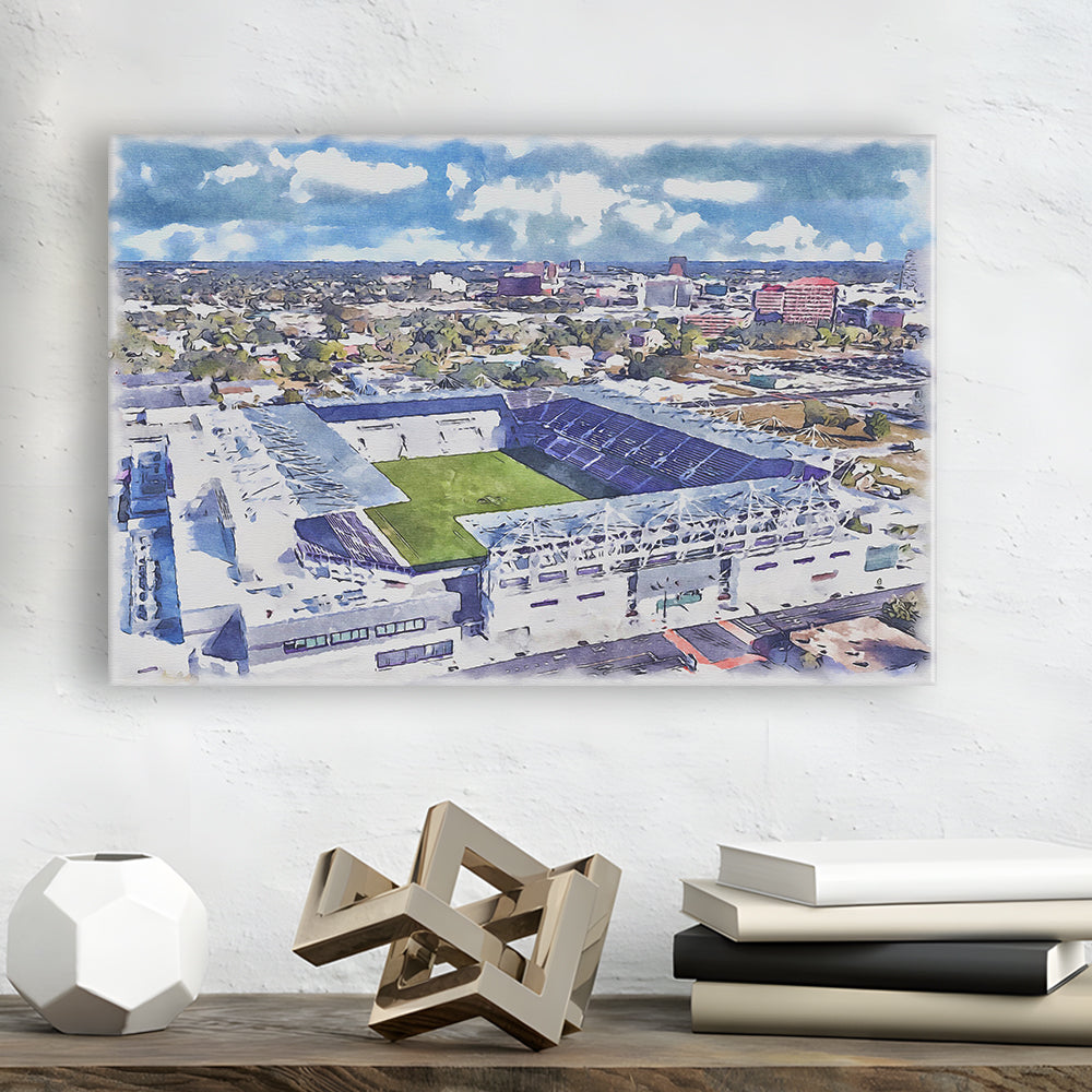 Exploria Painting Stadium Watercolor, Orlando Florida Soccer Watercolor, Sport Art, Gifts for him, Canvas Print Wall Art