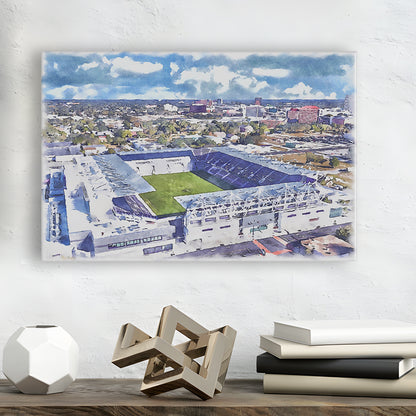Exploria Painting Stadium Watercolor, Orlando Florida Soccer Watercolor, Sport Art, Gifts for him, Canvas Print Wall Art