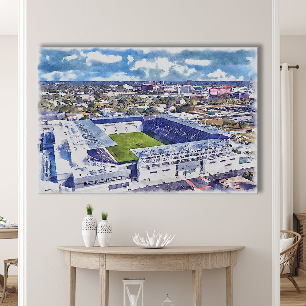 Exploria Painting Stadium Watercolor, Orlando Florida Soccer Watercolor, Sport Art, Gifts for him, Canvas Print Wall Art