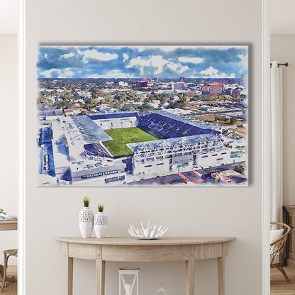 Exploria Painting Stadium Watercolor, Orlando Florida Soccer Watercolor, Sport Art, Gifts for him, Canvas Print Wall Art