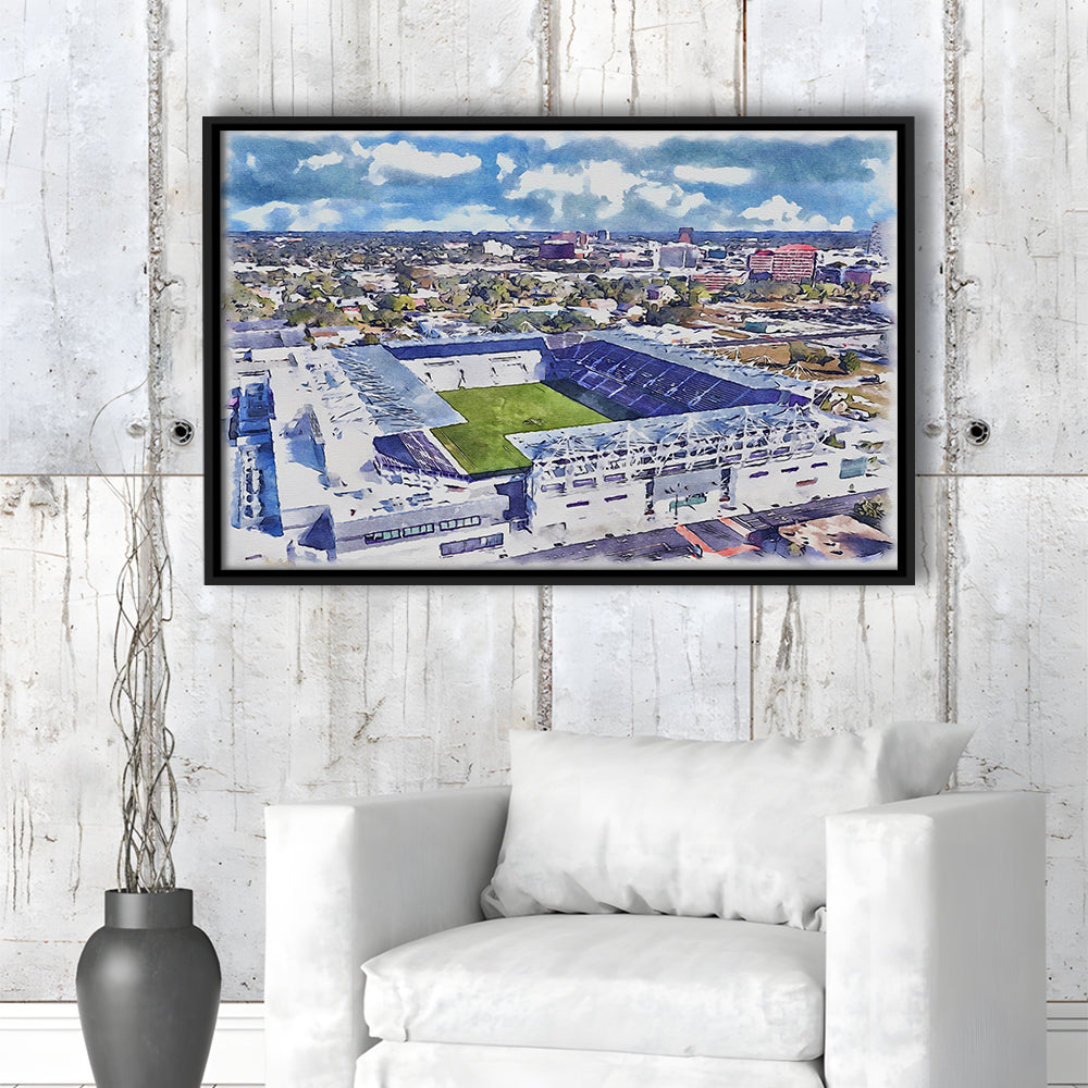 Exploria Painting Stadium Watercolor, Orlando Florida Soccer Watercolor, Sport Gift Art, Framed Canvas Print Wall Art