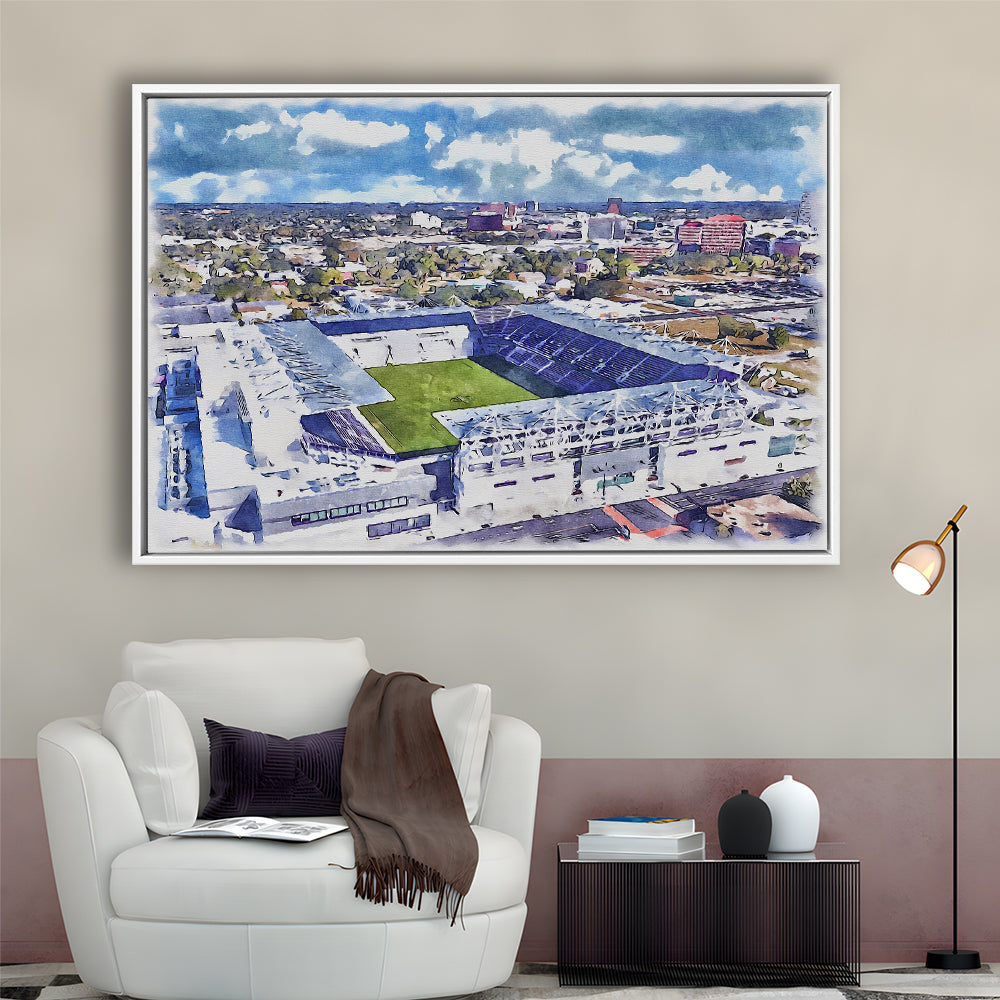 Exploria Painting Stadium Watercolor, Orlando Florida Soccer Watercolor, Sport Gift Art, Framed Canvas Print Wall Art