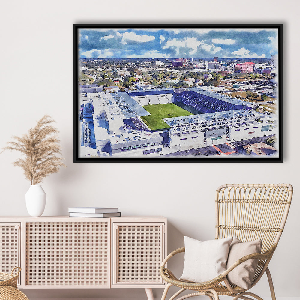 Exploria Painting Stadium Watercolor, Orlando Florida Soccer Watercolor, Sport Gift Art, Framed Canvas Print Wall Art