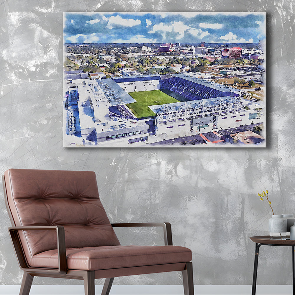 Exploria Painting Stadium Watercolor, Orlando Florida Soccer Watercolor, Sport Art, Gifts for him, Canvas Print Wall Art