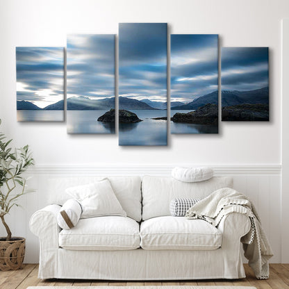 Extra Large Multi Panel Landscape Canvas Print, Blue Tones Wall Decor, 5 Piece Large Cavas Print Wall Art