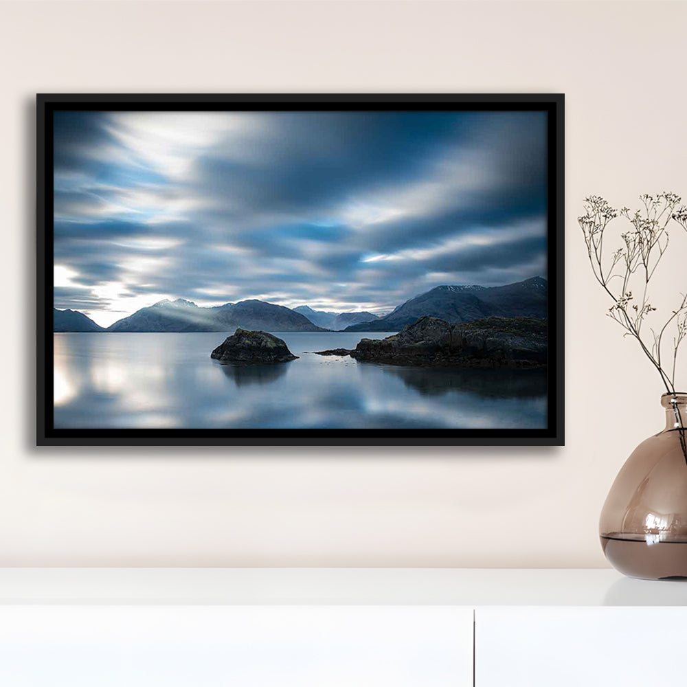 Extra Large Multi Panel Landscape Canvas Print, Blue Tones Wall Decor, Framed Cavas Print, Floating Frame