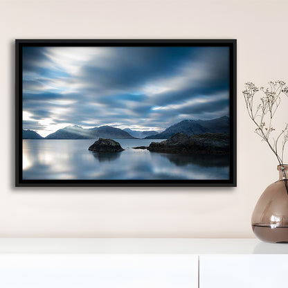 Extra Large Multi Panel Landscape Canvas Print, Blue Tones Wall Decor, Framed Cavas Print, Floating Frame