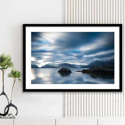 Extra Large Multi Panel Landscape Art Print, Blue Tones Wall Decor, Gifted Wall Art, Framed Art Print White Border
