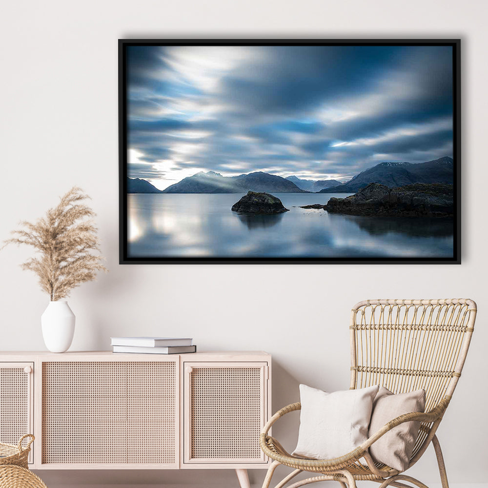 Extra Large Multi Panel Landscape Canvas Print, Blue Tones Wall Decor, Framed Cavas Print, Floating Frame