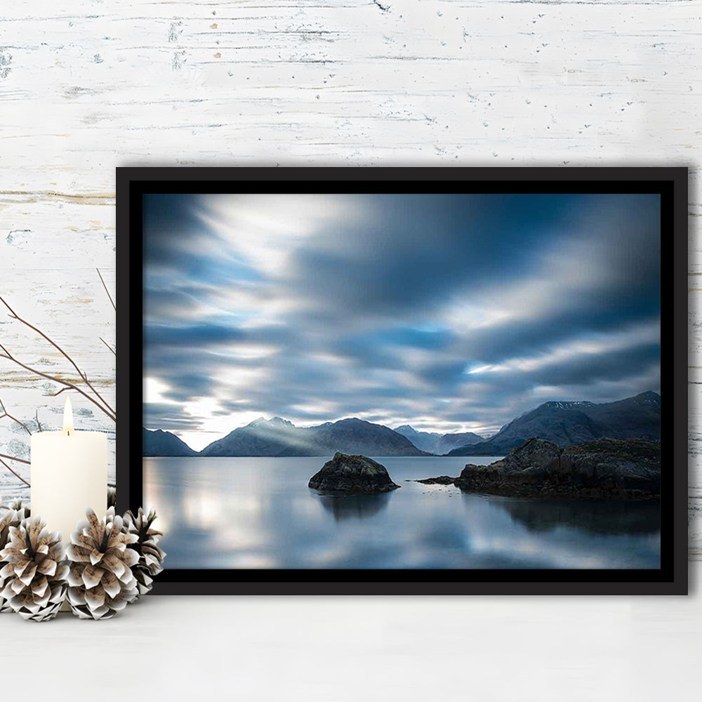 Extra Large Multi Panel Landscape Canvas Print, Blue Tones Wall Decor, Framed Cavas Print, Floating Frame