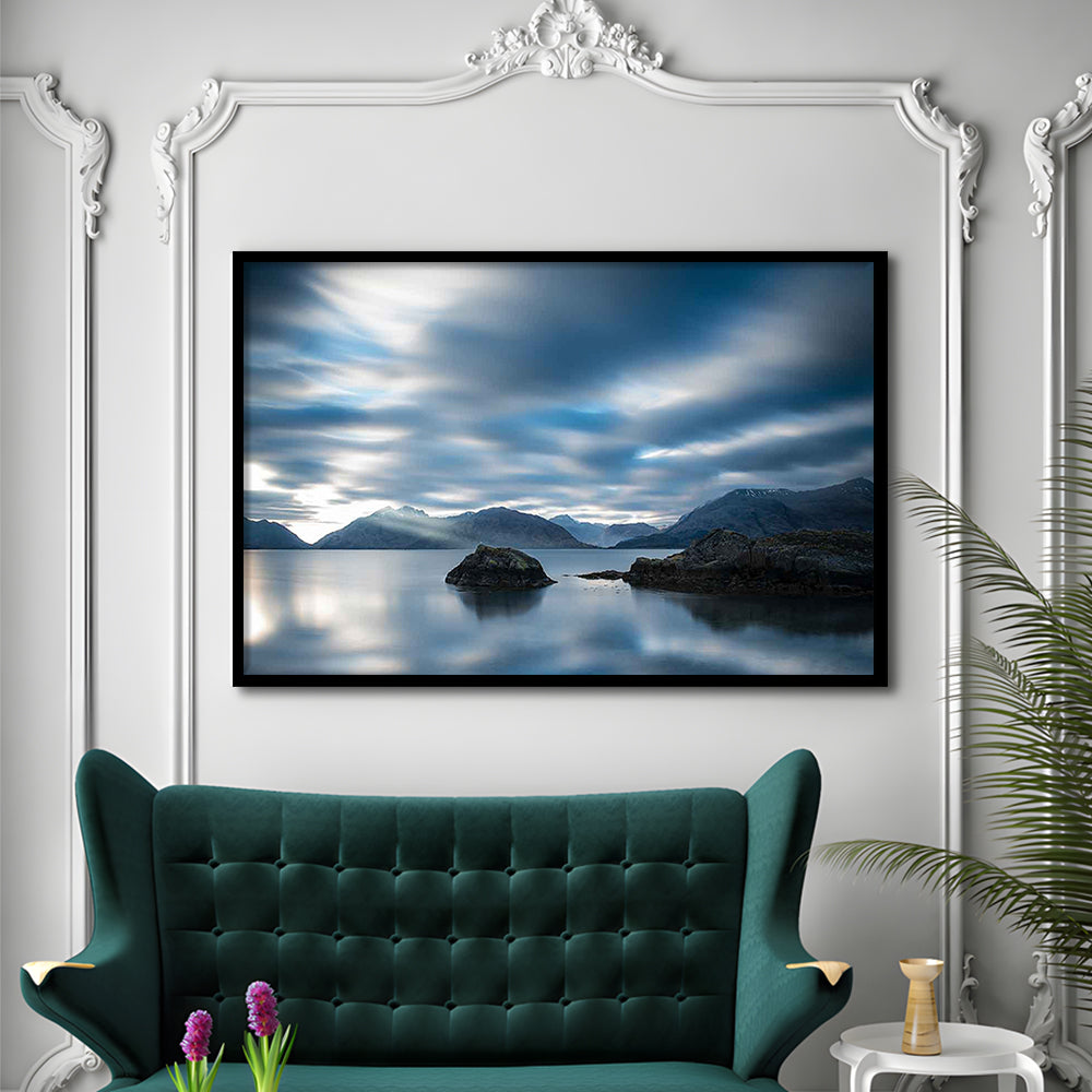 Extra Large Multi Panel Landscape Art Prints, Blue Tones Wall Decor, Gifted Wall Art, Framed Art Print, Picture Framed