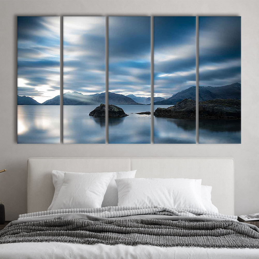 Extra Large Multi Panel Landscape Canvas Print, Blue Tones Wall Decor, 5 Piece B Extra Large Cavas Print Wall Art Decor