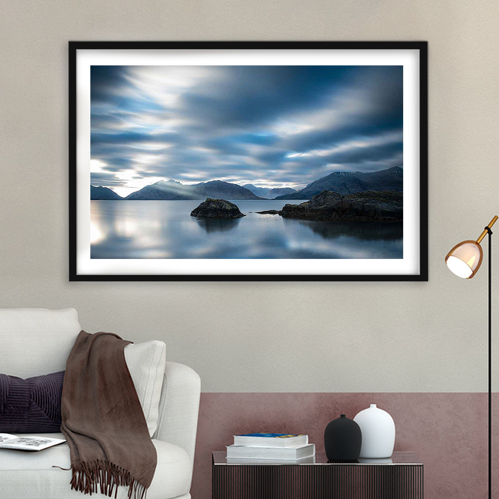 Extra Large Multi Panel Landscape Art Print, Blue Tones Wall Decor, Gifted Wall Art, Framed Art Print White Border