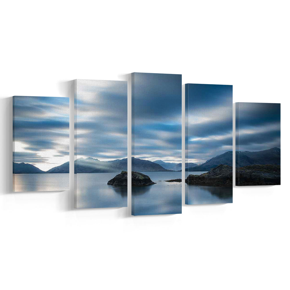 Extra Large Multi Panel Landscape Canvas Print, Blue Tones Wall Decor, 5 Piece Large Cavas Print Wall Art