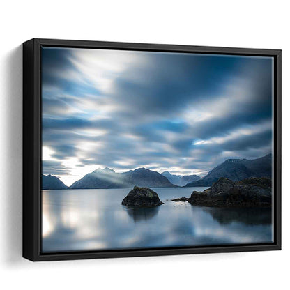 Extra Large Multi Panel Landscape Canvas Print, Blue Tones Wall Decor, Framed Cavas Print, Floating Frame