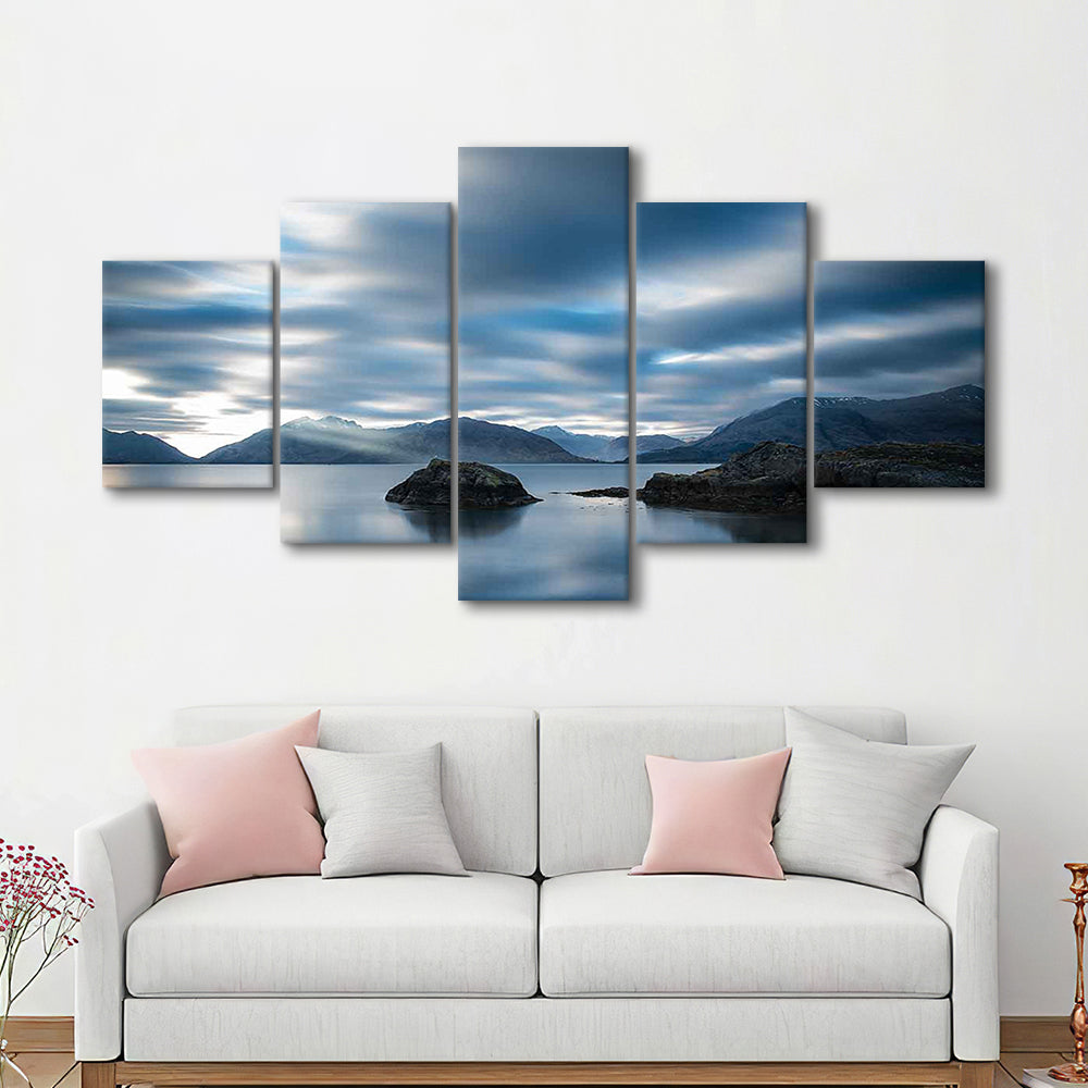 Extra Large Multi Panel Landscape Canvas Print, Blue Tones Wall Decor, 5 Piece Large Cavas Print Wall Art