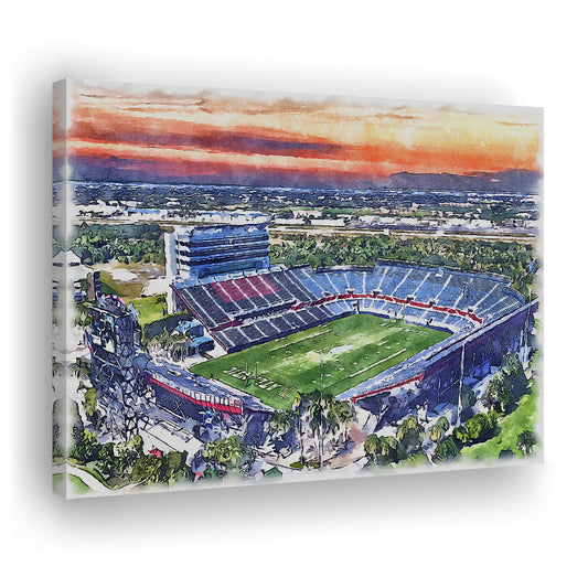 FAU Stadium, Florida Atlantic Painting Stadium Watercolor, Sport Art, Gifts for him, Canvas Print Wall Art