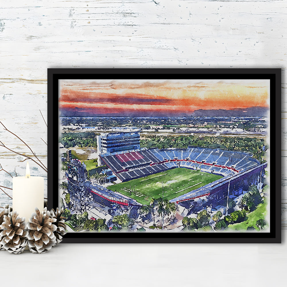 FAU Stadium, Florida Atlantic Painting Stadium Watercolor, Sport Gift Art, Framed Canvas Print Wall Art