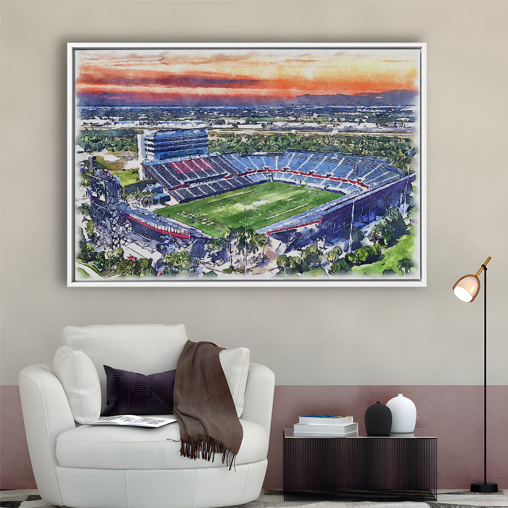 FAU Stadium, Florida Atlantic Painting Stadium Watercolor, Sport Gift Art, Framed Canvas Print Wall Art