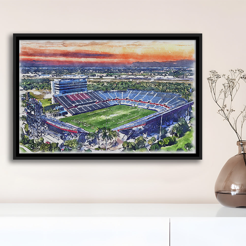 FAU Stadium, Florida Atlantic Painting Stadium Watercolor, Sport Gift Art, Framed Canvas Print Wall Art