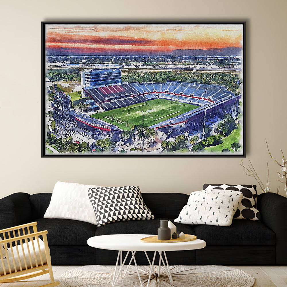 FAU Stadium, Florida Atlantic Painting Stadium Watercolor, Sport Gift Art, Framed Canvas Print Wall Art