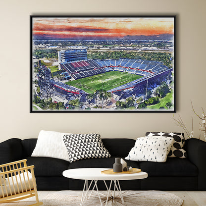 FAU Stadium, Florida Atlantic Painting Stadium Watercolor, Sport Gift Art, Framed Canvas Print Wall Art