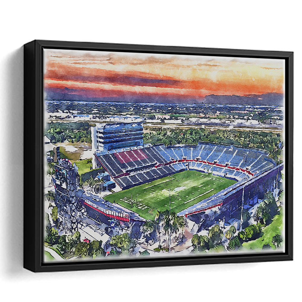 FAU Stadium, Florida Atlantic Painting Stadium Watercolor, Sport Gift Art, Framed Canvas Print Wall Art