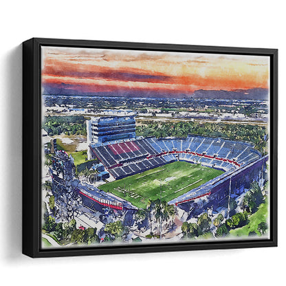 FAU Stadium, Florida Atlantic Painting Stadium Watercolor, Sport Gift Art, Framed Canvas Print Wall Art