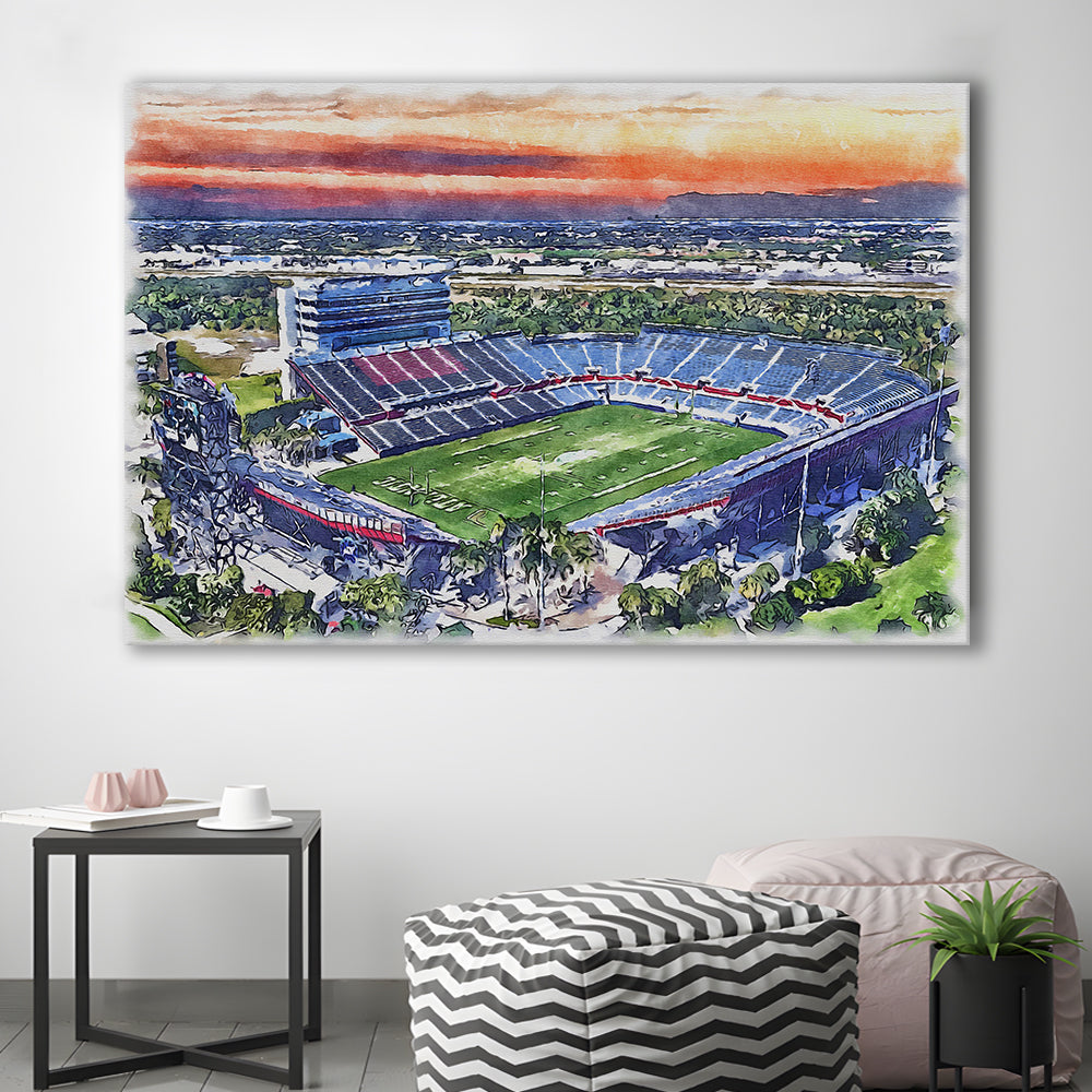 FAU Stadium, Florida Atlantic Painting Stadium Watercolor, Sport Art, Gifts for him, Canvas Print Wall Art