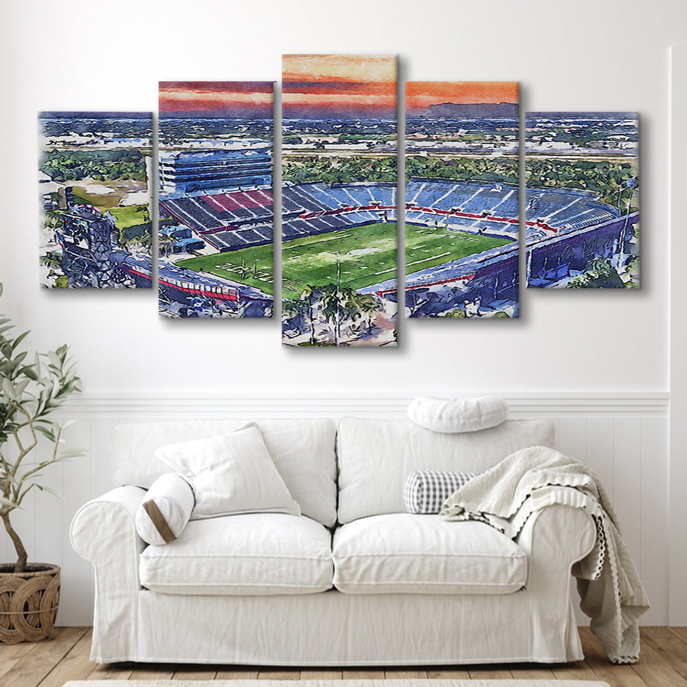 FAU Stadium, Florida Atlantic Painting Stadium Watercolor, Sport Art, Mixed 5 Panel, Canvas Print Wall Art