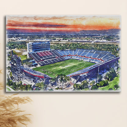FAU Stadium, Florida Atlantic Painting Stadium Watercolor, Sport Art, Gifts for him, Canvas Print Wall Art