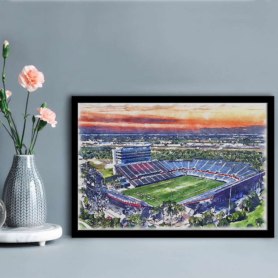 FAU Stadium, Florida Atlantic Painting Stadium Watercolor, Sport Gift Art, Framed Art Print Wall Decor