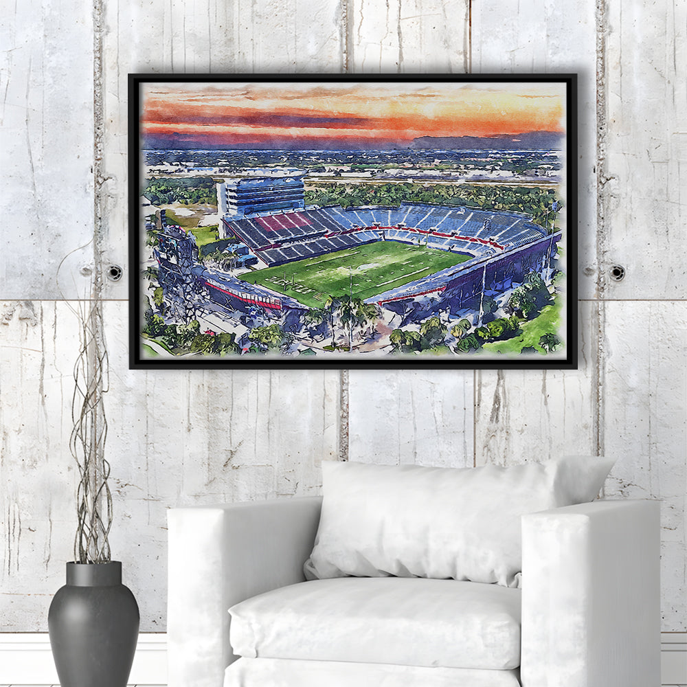 FAU Stadium, Florida Atlantic Painting Stadium Watercolor, Sport Gift Art, Framed Canvas Print Wall Art