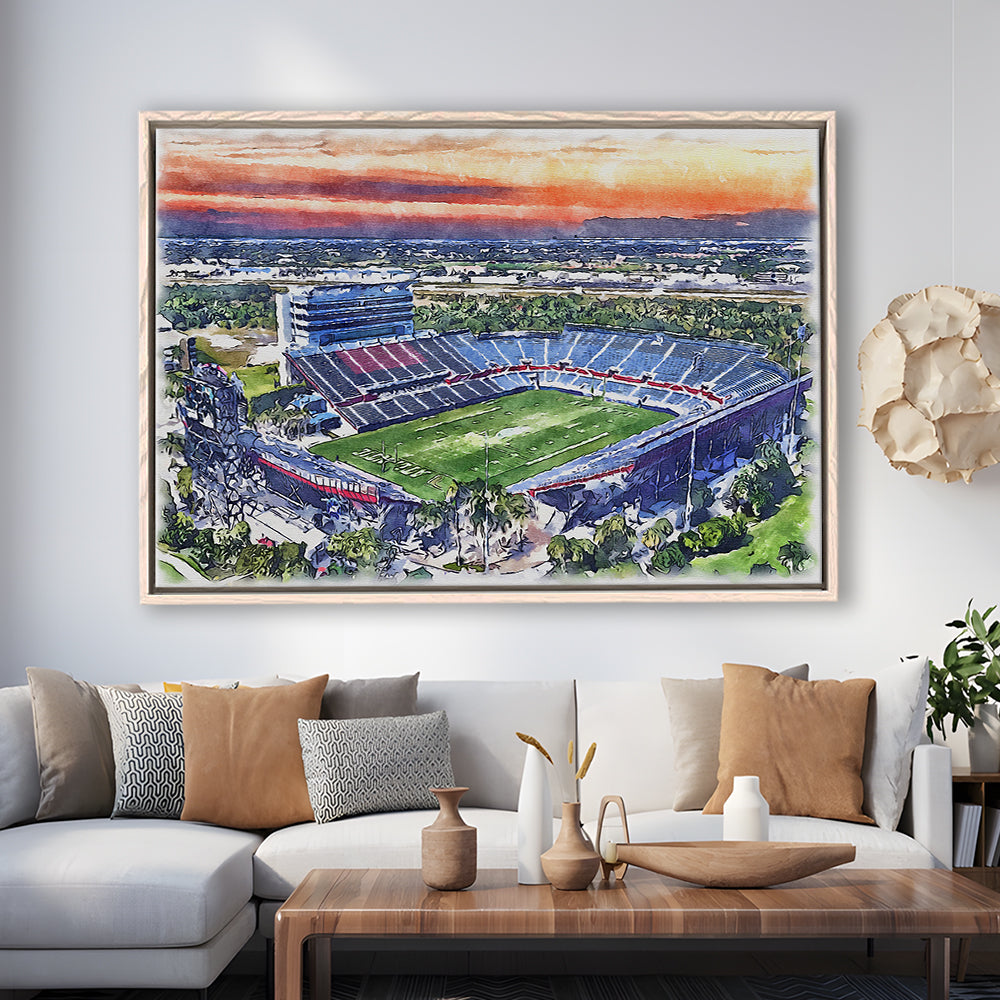 FAU Stadium, Florida Atlantic Painting Stadium Watercolor, Sport Gift Art, Framed Canvas Print Wall Art