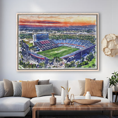 FAU Stadium, Florida Atlantic Painting Stadium Watercolor, Sport Gift Art, Framed Canvas Print Wall Art