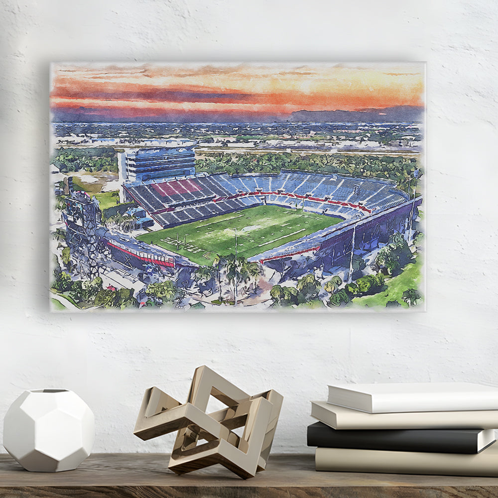 FAU Stadium, Florida Atlantic Painting Stadium Watercolor, Sport Art, Gifts for him, Canvas Print Wall Art