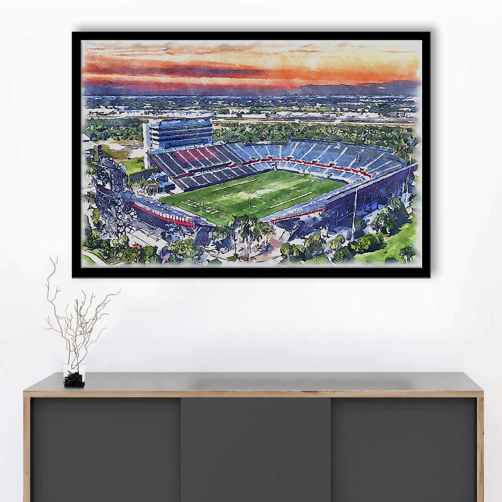 FAU Stadium, Florida Atlantic Painting Stadium Watercolor, Sport Gift Art, Framed Art Print Wall Decor