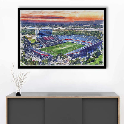 FAU Stadium, Florida Atlantic Painting Stadium Watercolor, Sport Gift Art, Framed Art Print Wall Decor