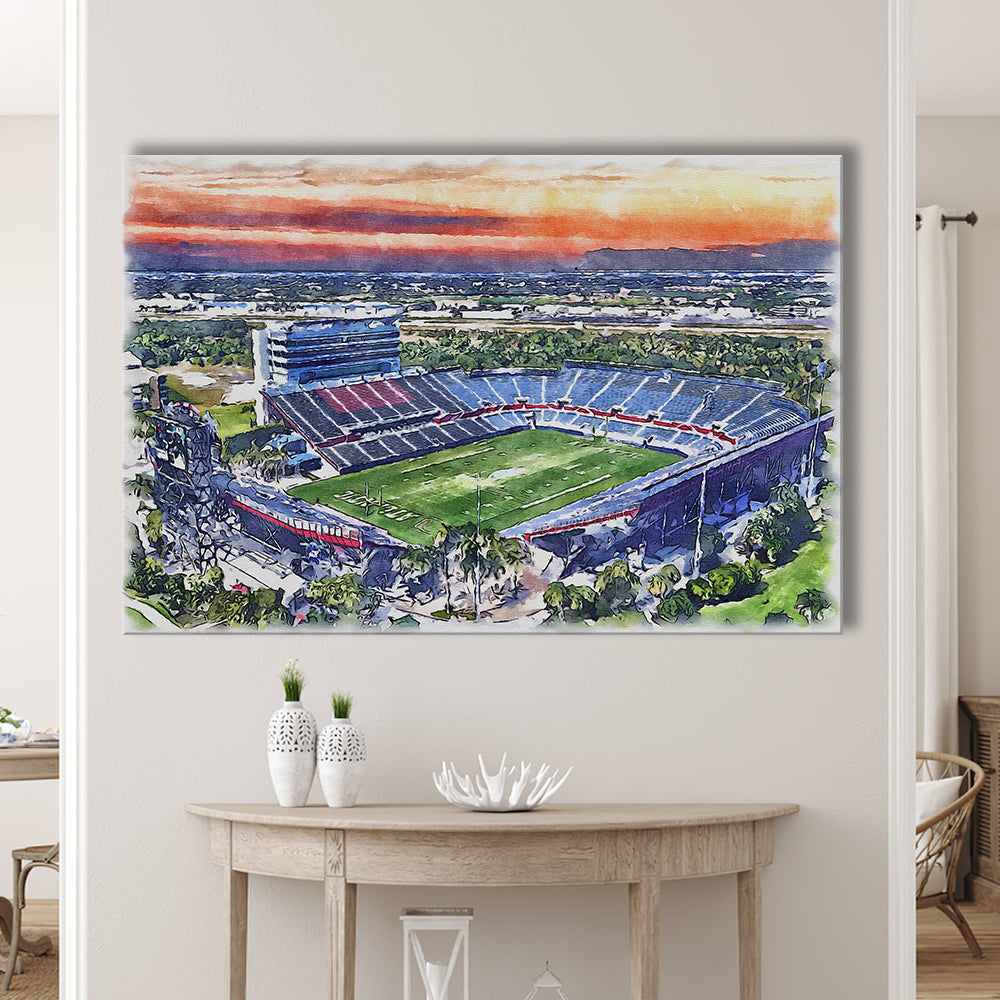 FAU Stadium, Florida Atlantic Painting Stadium Watercolor, Sport Art, Gifts for him, Canvas Print Wall Art