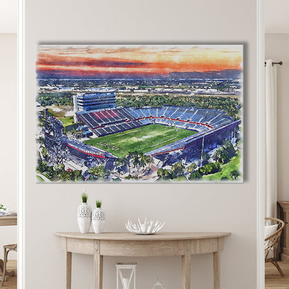 FAU Stadium, Florida Atlantic Painting Stadium Watercolor, Sport Art, Gifts for him, Canvas Print Wall Art