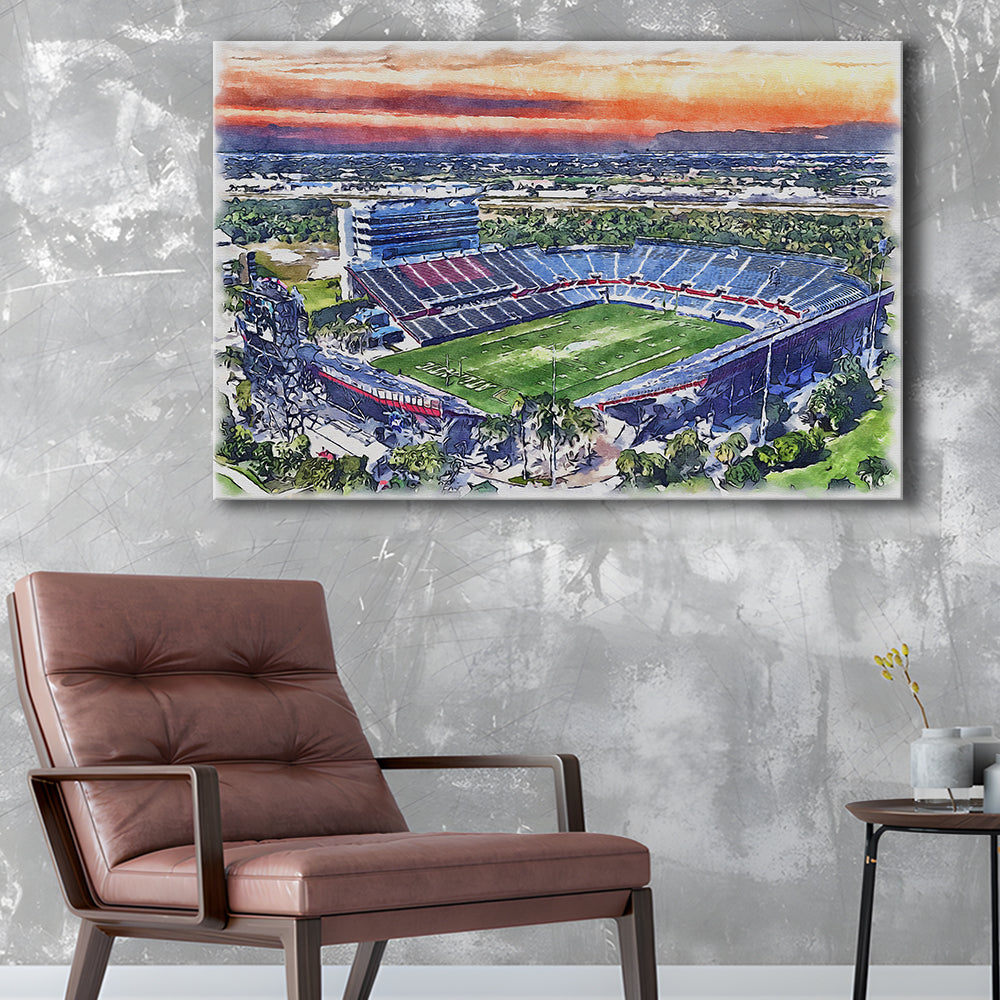 FAU Stadium, Florida Atlantic Painting Stadium Watercolor, Sport Art, Gifts for him, Canvas Print Wall Art