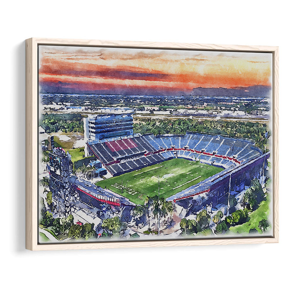 FAU Stadium, Florida Atlantic Painting Stadium Watercolor, Sport Gift Art, Framed Canvas Print Wall Art