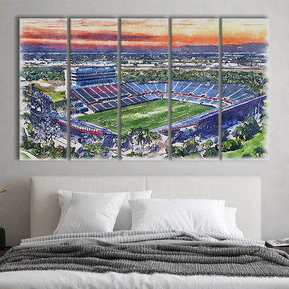 FAU Stadium, Florida Atlantic Painting Stadium Watercolor, Sport Art, Extra Large Canvas Print Wall Art