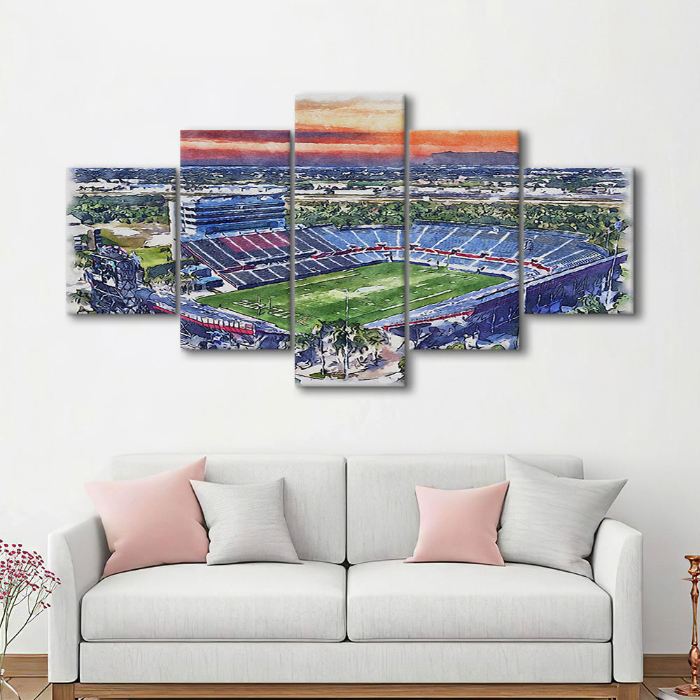 FAU Stadium, Florida Atlantic Painting Stadium Watercolor, Sport Art, Mixed 5 Panel, Canvas Print Wall Art