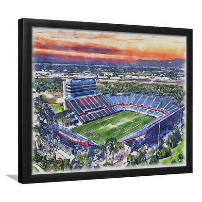FAU Stadium, Florida Atlantic Painting Stadium Watercolor, Sport Gift Art, Framed Art Print Wall Decor
